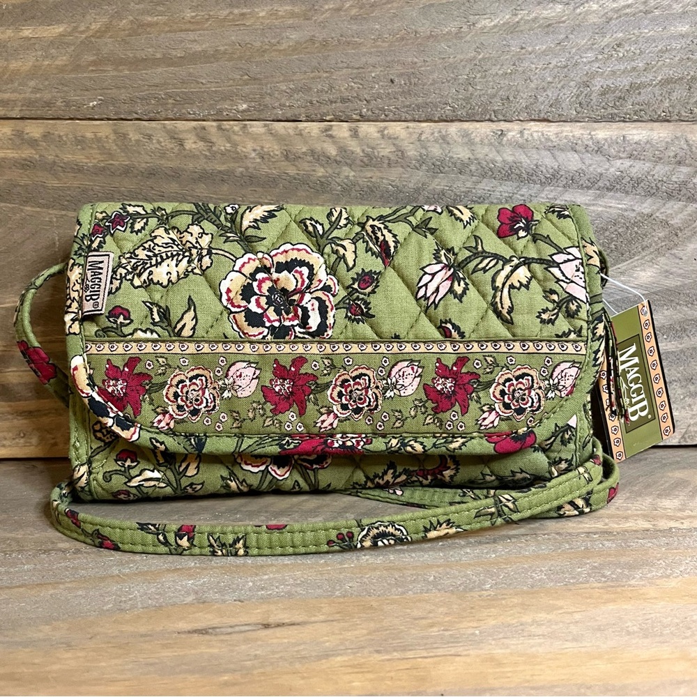 Maggie B Quilted Green Paisley Floral Convertible Crossbody Wallet Purse NWT